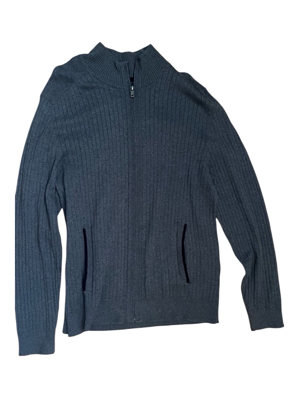Alfani Men's Full-Zip Ribbed Sweater Jacket - Charcoal Gray
